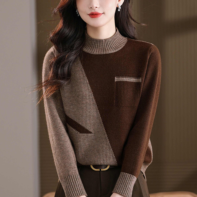 秋装时尚洋气大码针织衫女宽松遮肚子显瘦百搭秋冬半高领打底毛衣