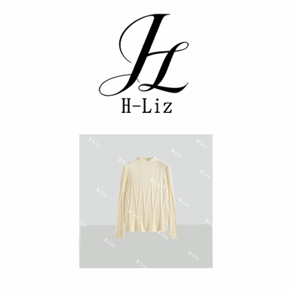 【H-Liz】交叉纹显瘦中领亮点设计感针织套头打底衫上衣女W037