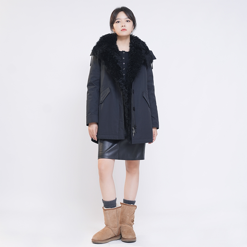 皮草派克女冬中长款外套连帽羽绒派克服轻奢显瘦 24476