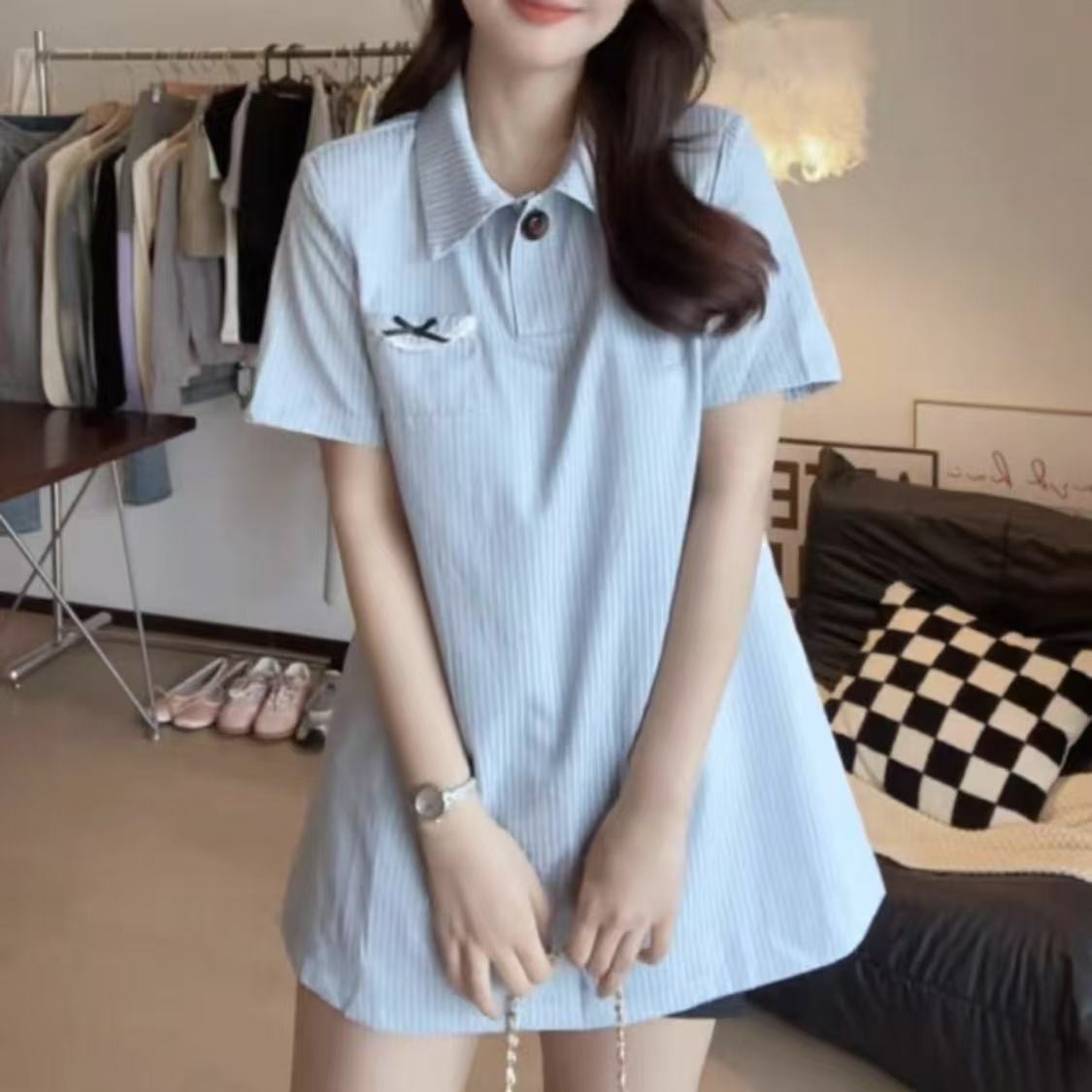 [胖鹅张]甜美小个子衬衫条纹连衣裙#7760[实物以直播间展示为准]