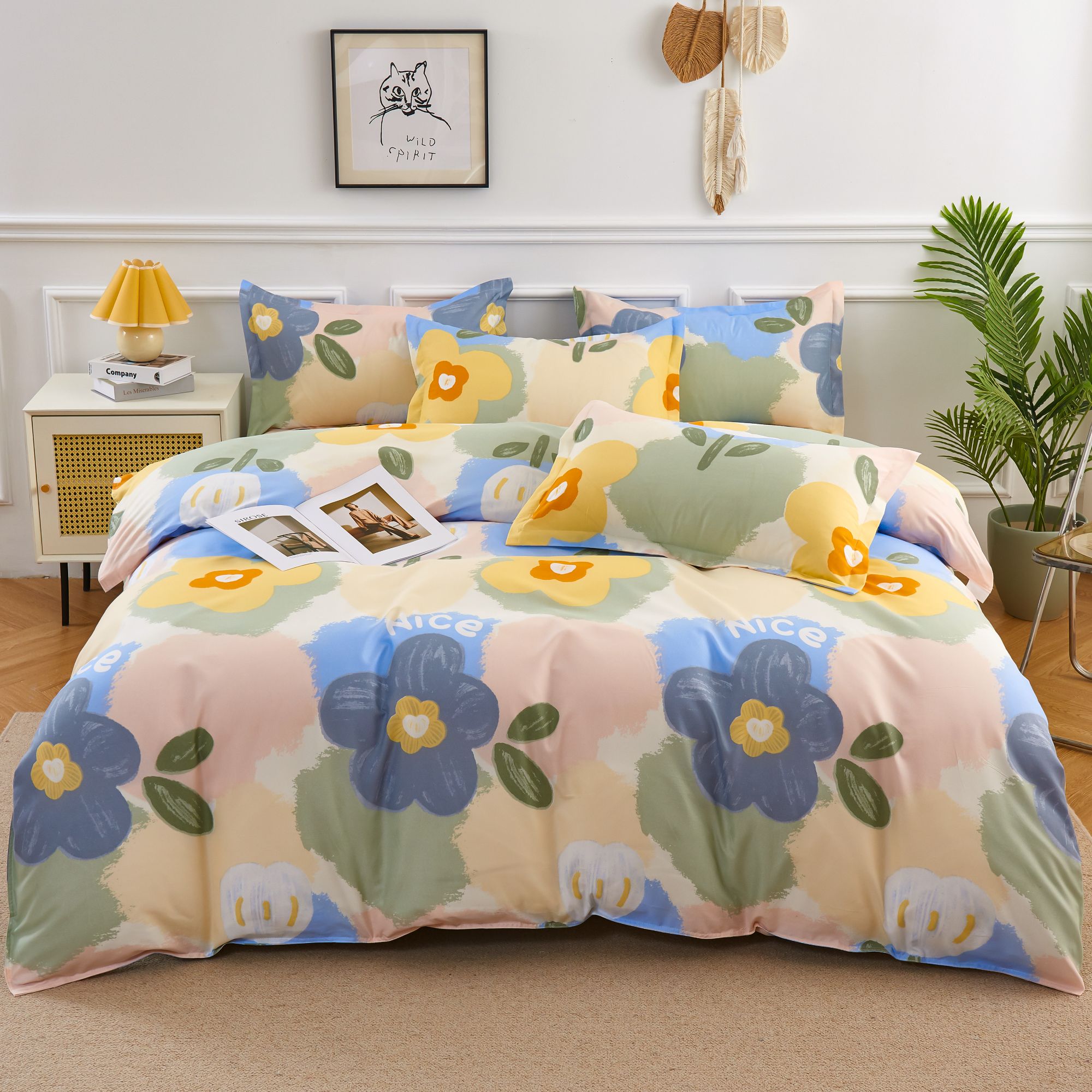 秋冬款床上四件套被套被罩学生宿舍单双人磨毛加厚小清新斜纹