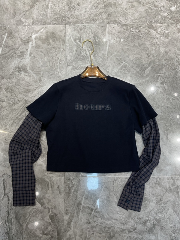 深圳南油原创2025新款格子长袖假两件长袖上衣92819