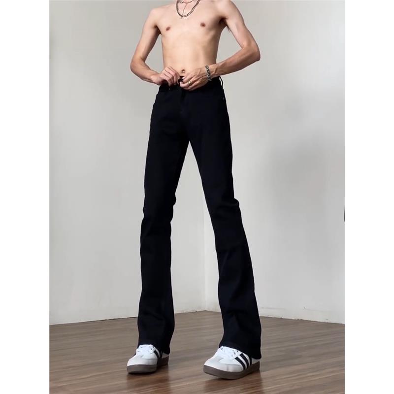 微喇牛仔裤男秋冬加绒美式休闲高街修身直筒喇叭裤柳叶显瘦弯刀裤