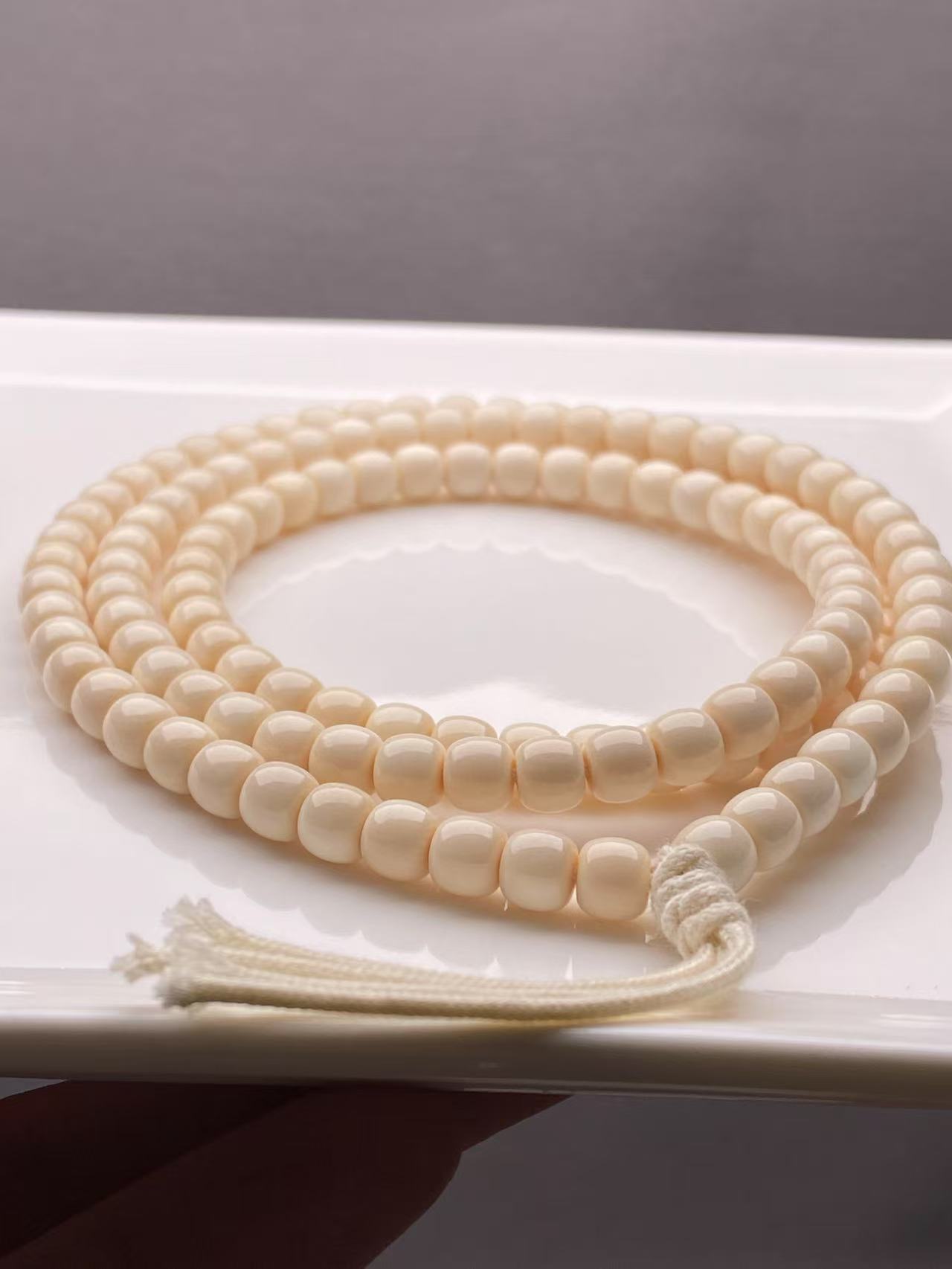 【6S极润系列】6x5mm128粒 猛犸牙纯肉一等毕业级冰料念珠脖挂手串