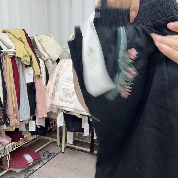 3706黑色亚麻棉裤女