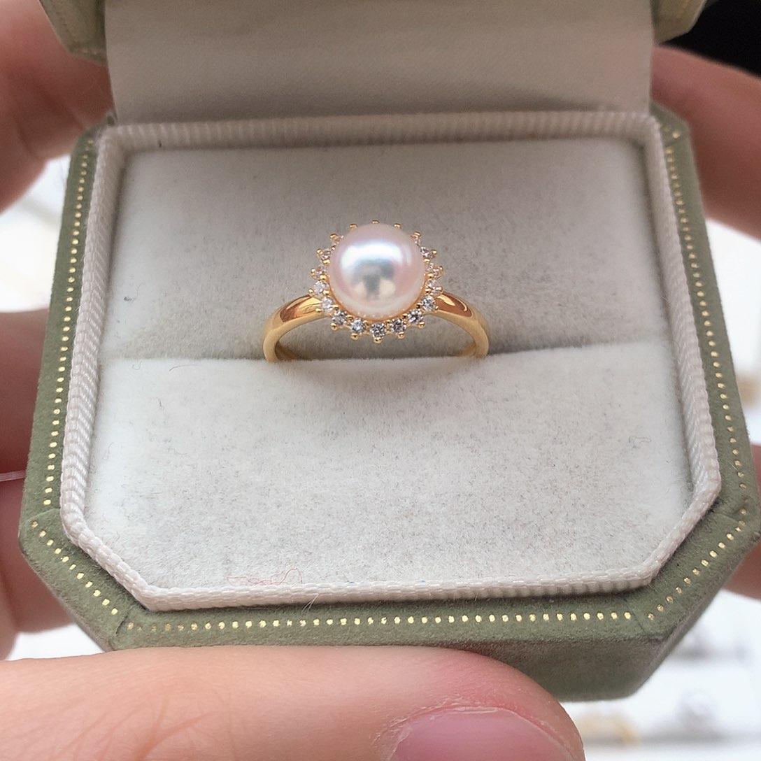 海水珍珠7-7.5mm ak太阳花戒指银S925镶嵌