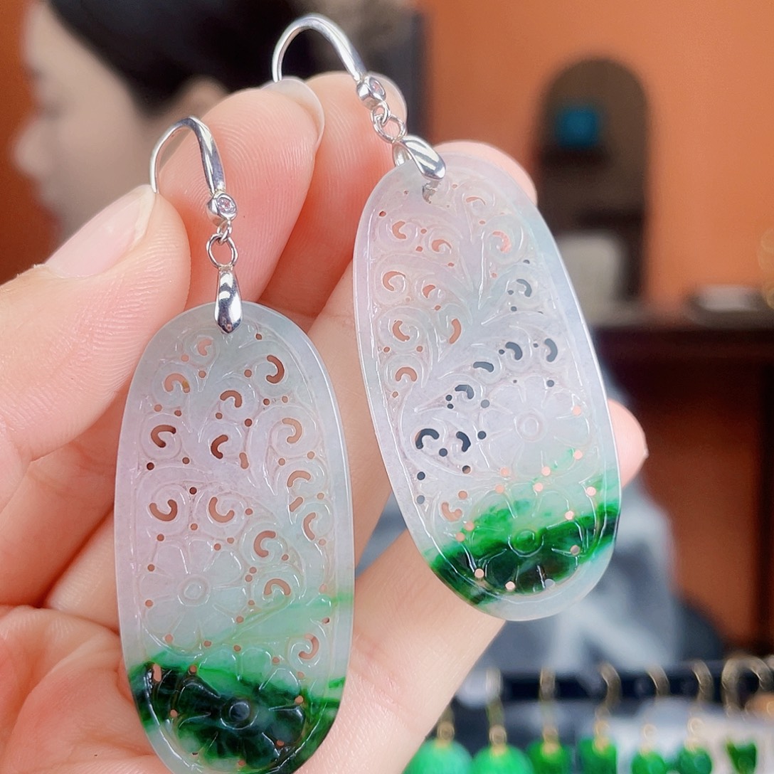 翡翠银S925镶嵌耳饰