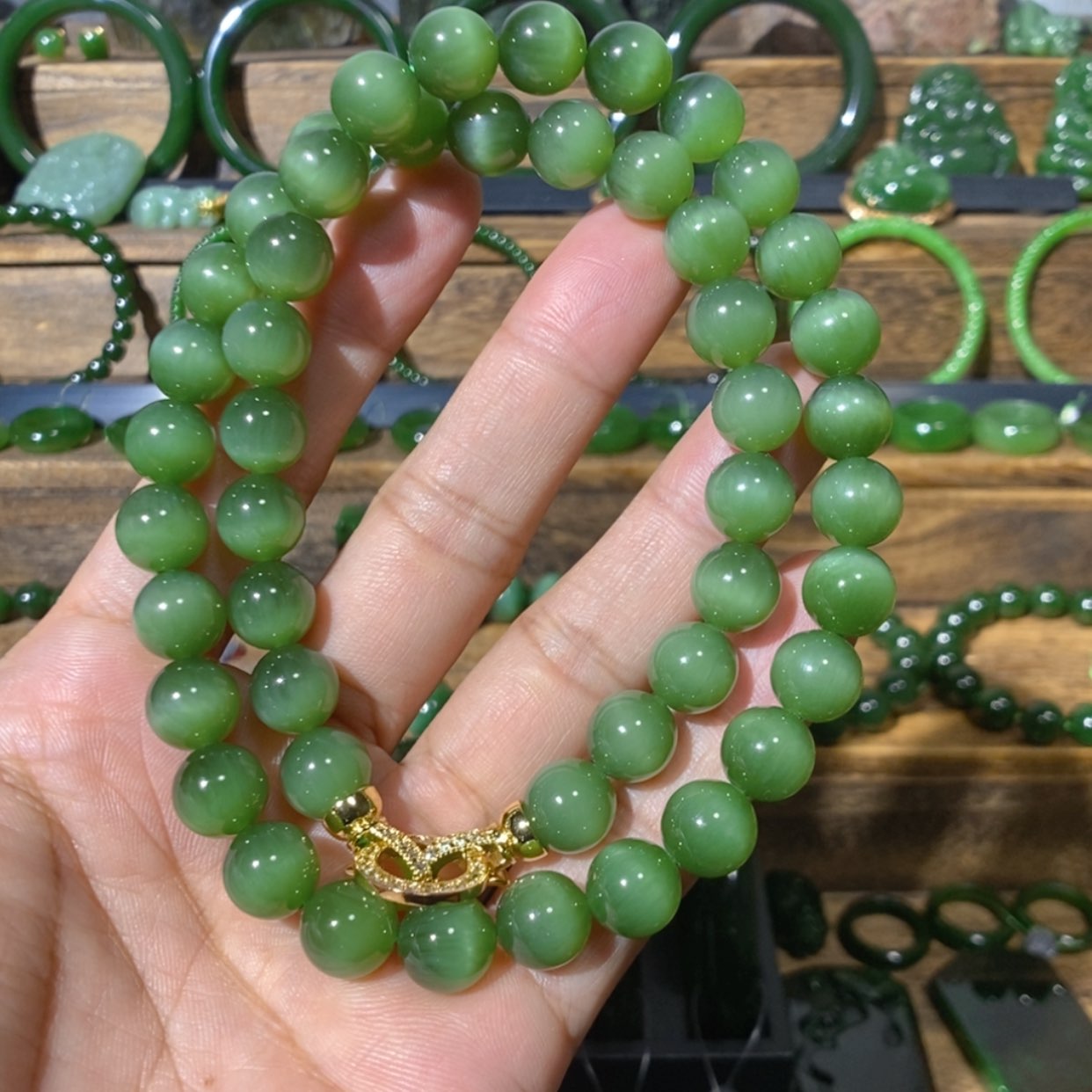 【闪购商品】吊坠(不含链)未镶嵌和田玉俄料粉青猫眼项链10