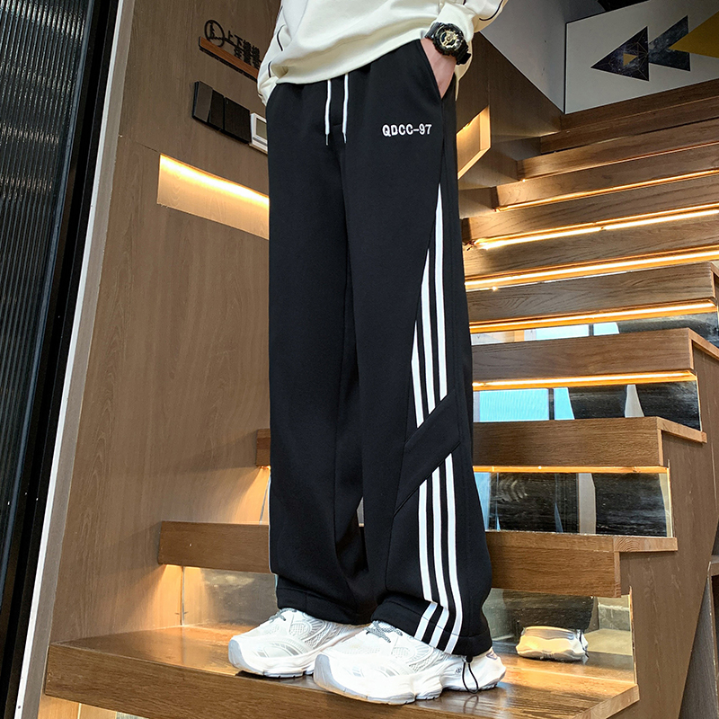 长裤潮秋季新款休闲裤男士阔腿束脚两穿直筒裤卫裤宽松男士秋季in