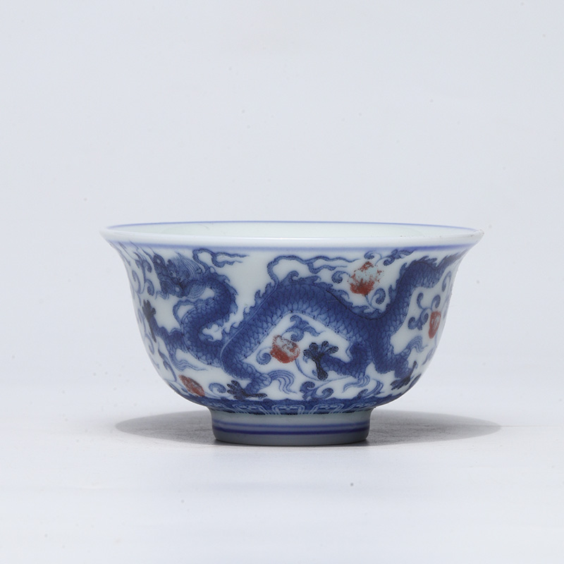 青花釉里红主人杯龙凤穿花压手杯 中式茶杯茶具茶器 DC-160