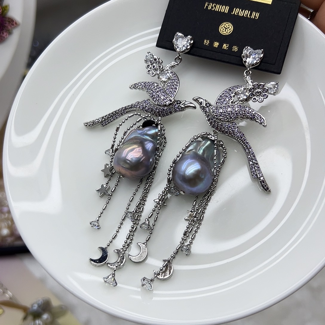 耳饰银S925镶嵌淡水珍珠