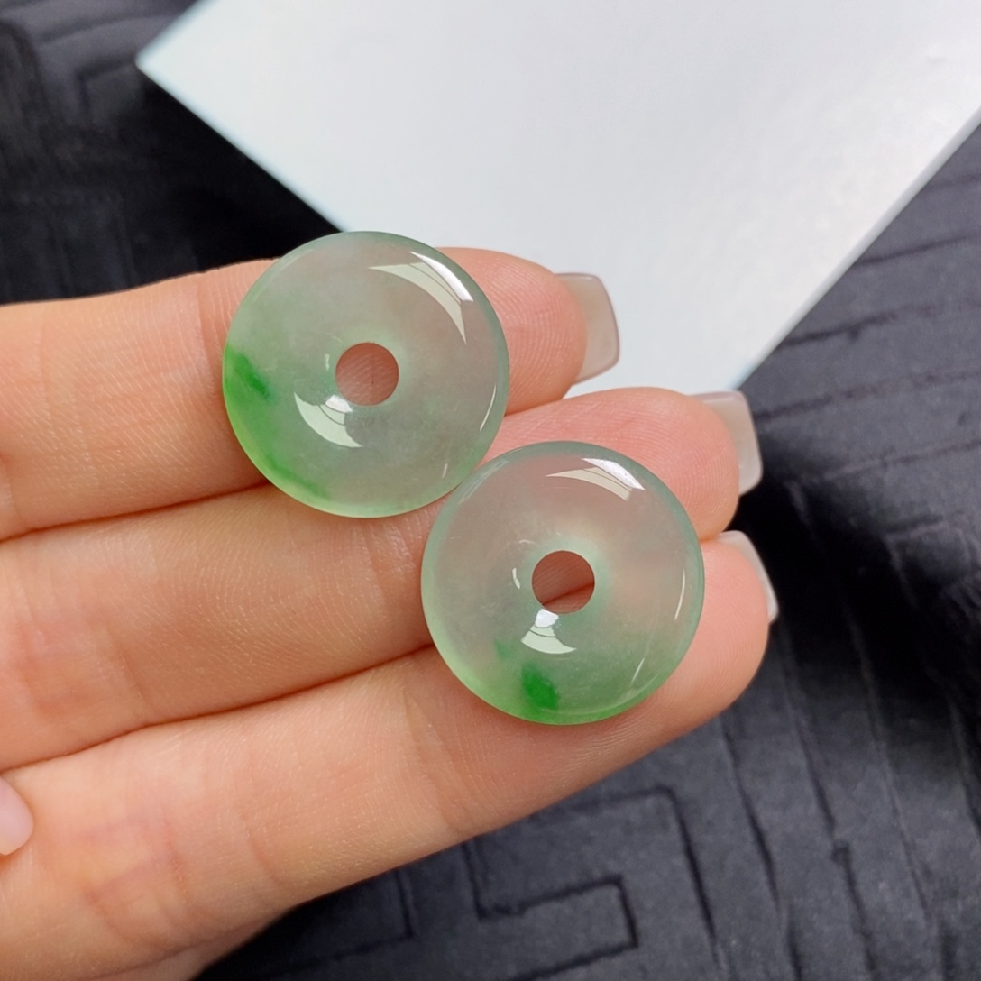 翡翠未镶嵌耳饰高冰飘花甜甜圈