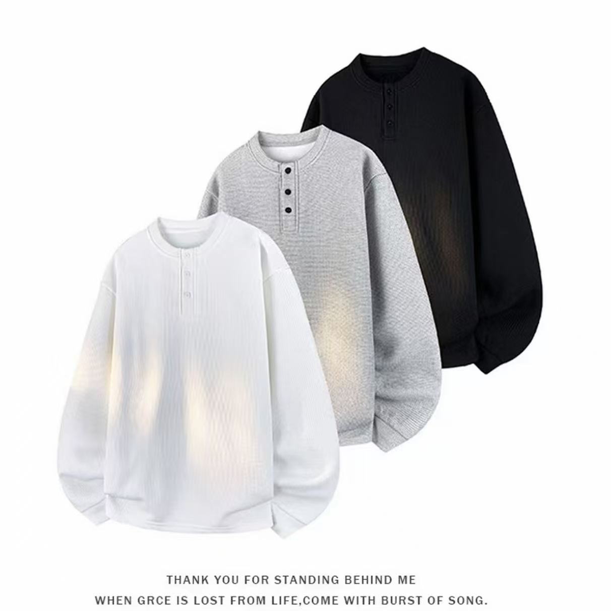 冬季加绒加厚亨利领卫衣男女重磅加绒打底卫衣-1748JR加绒