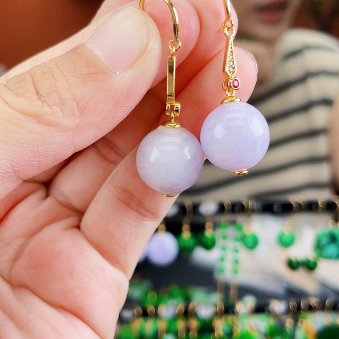 银S925镶嵌翡翠耳饰