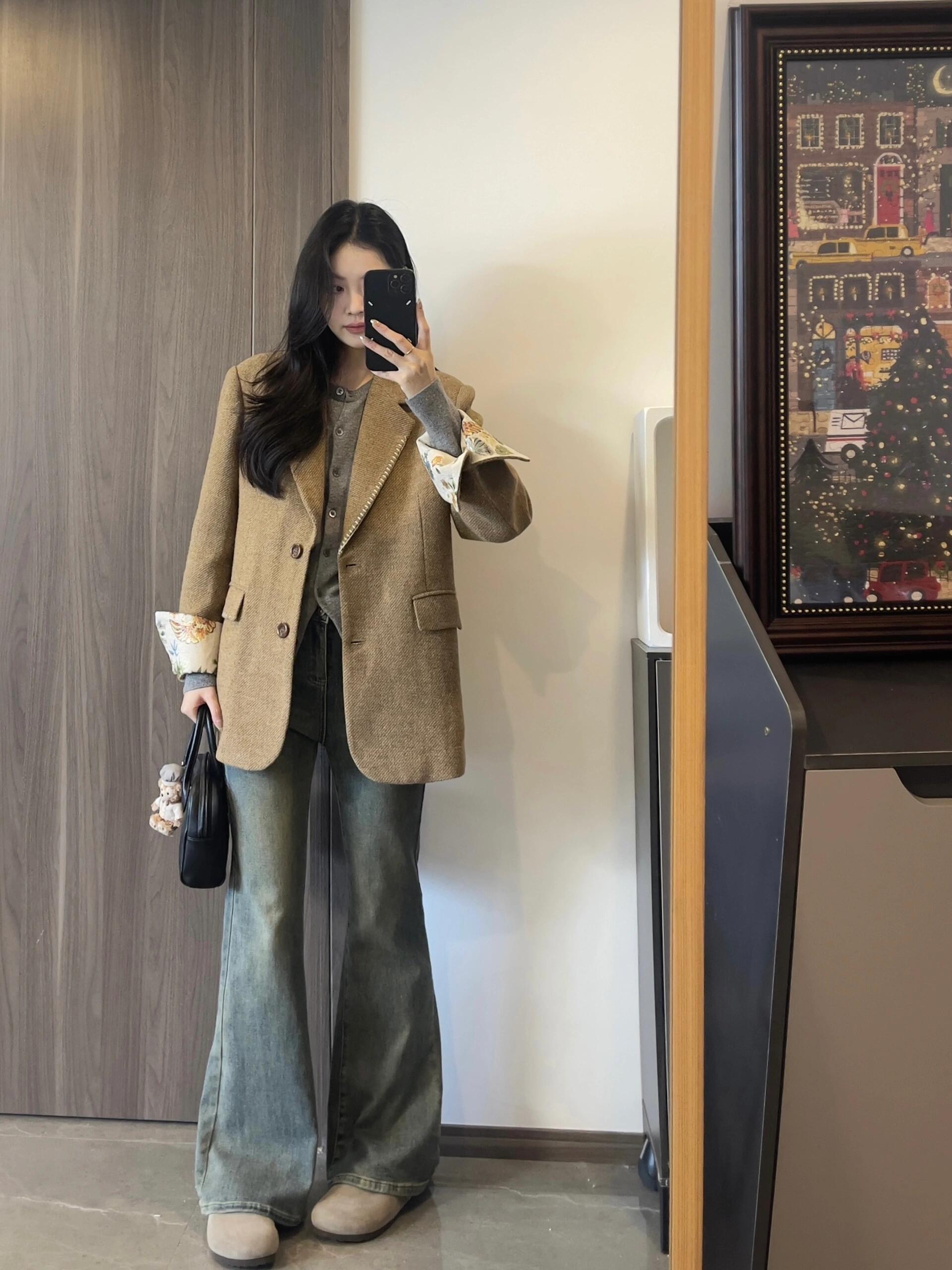 【清货】秋冬中长款宽松新款小个子羊毛毛呢呢子大衣西装外套高级感