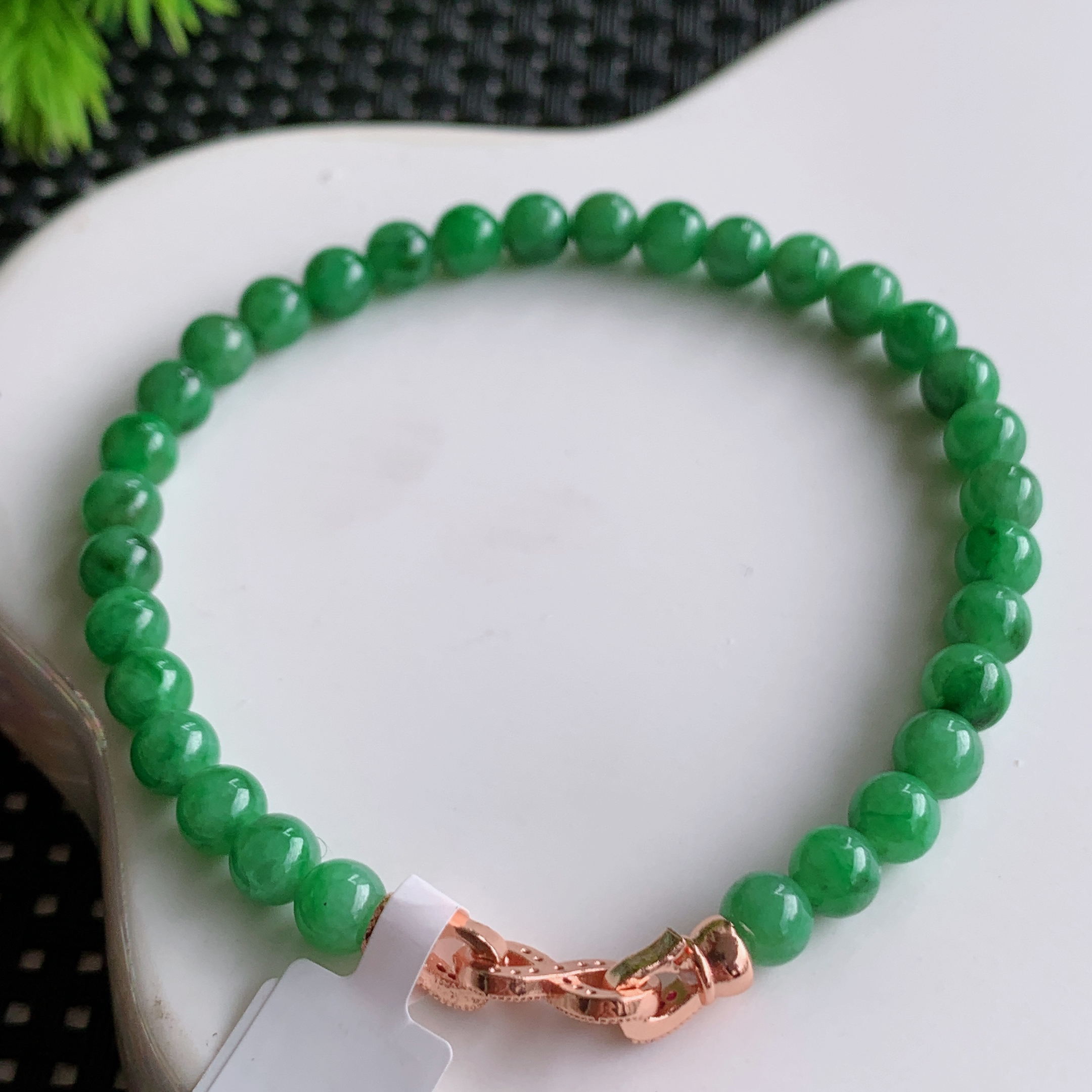 天然翡翠A货冰润满绿满色果阳绿绿色圆珠手串手链卡5.4mm缅甸玉石