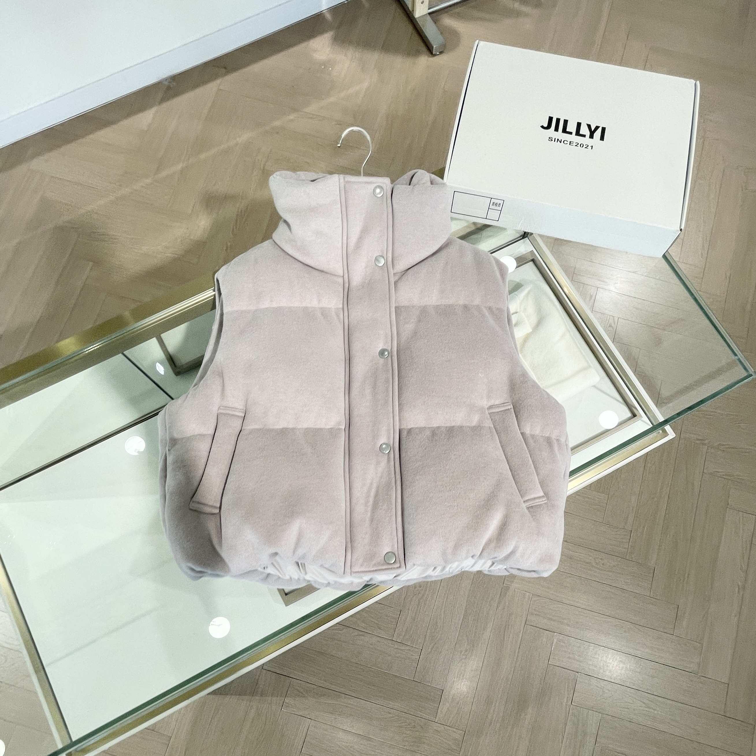 JILLYI南山店【小塔可】浅灰色高岭简约无袖马甲秋冬季保暖百搭