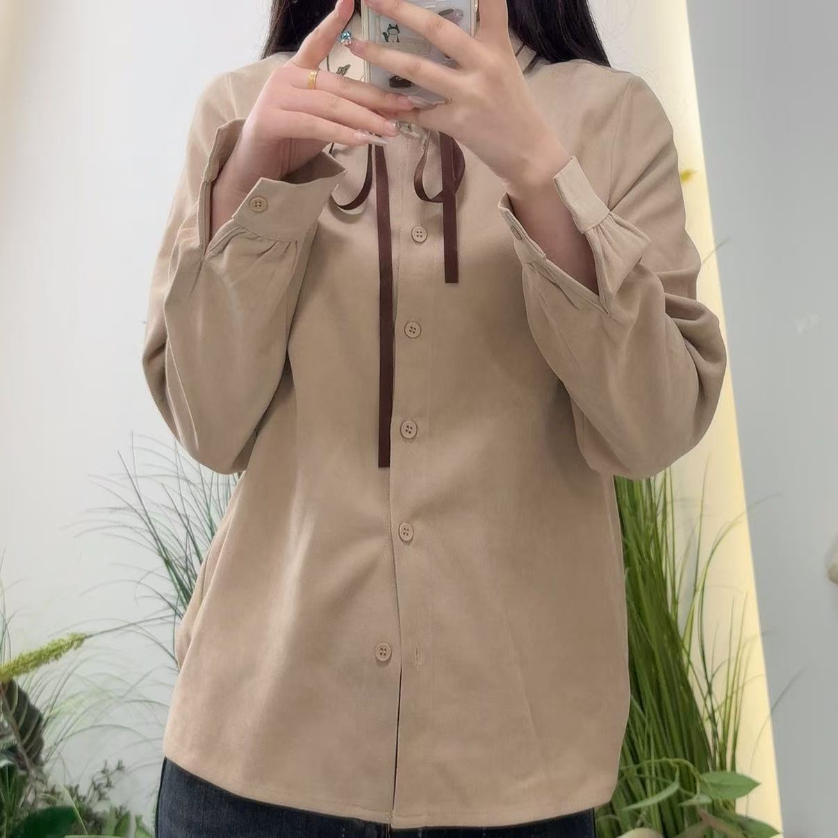 百搭休闲衬衫长袖春秋冬季简约磨毛拼接外套纯色小众MCCC43YX21