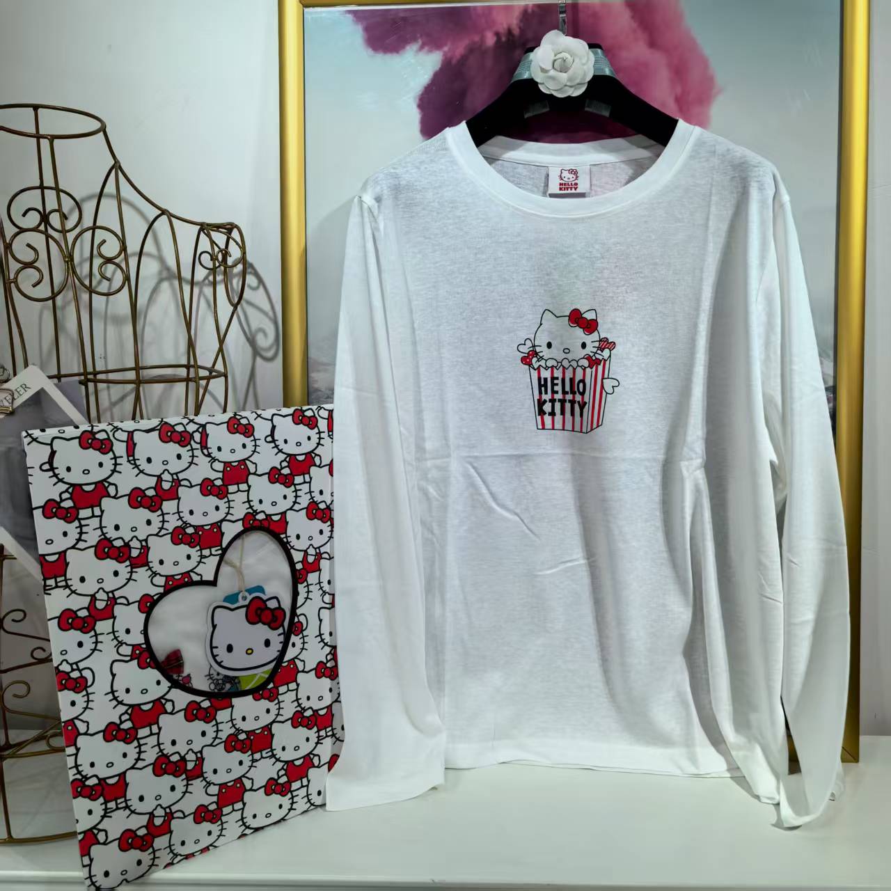 韩国东大门Hello Kitty可爱爆米花印花长袖T萌趣十足超吸睛H6617