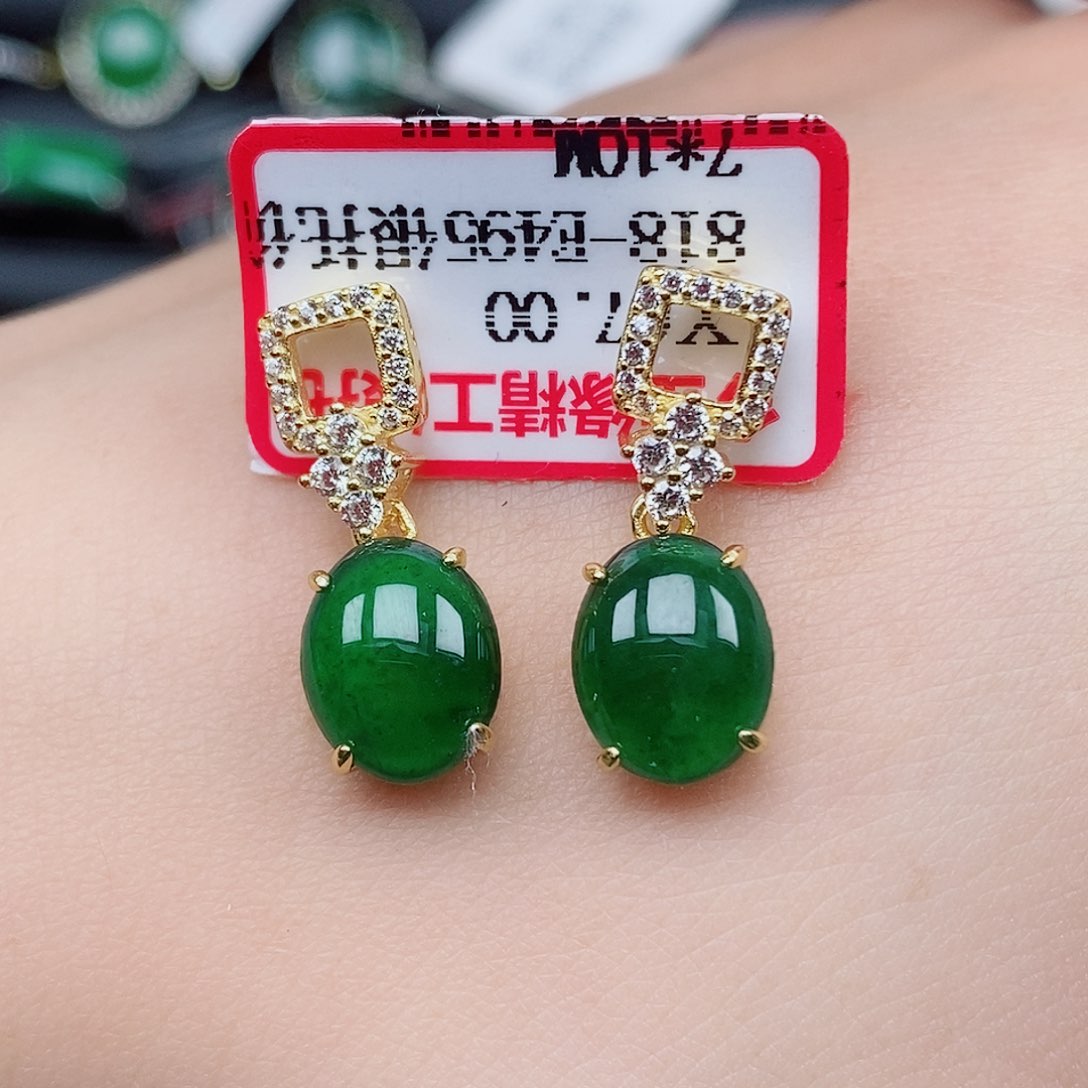 翡翠戒指银S925镶嵌耳钉