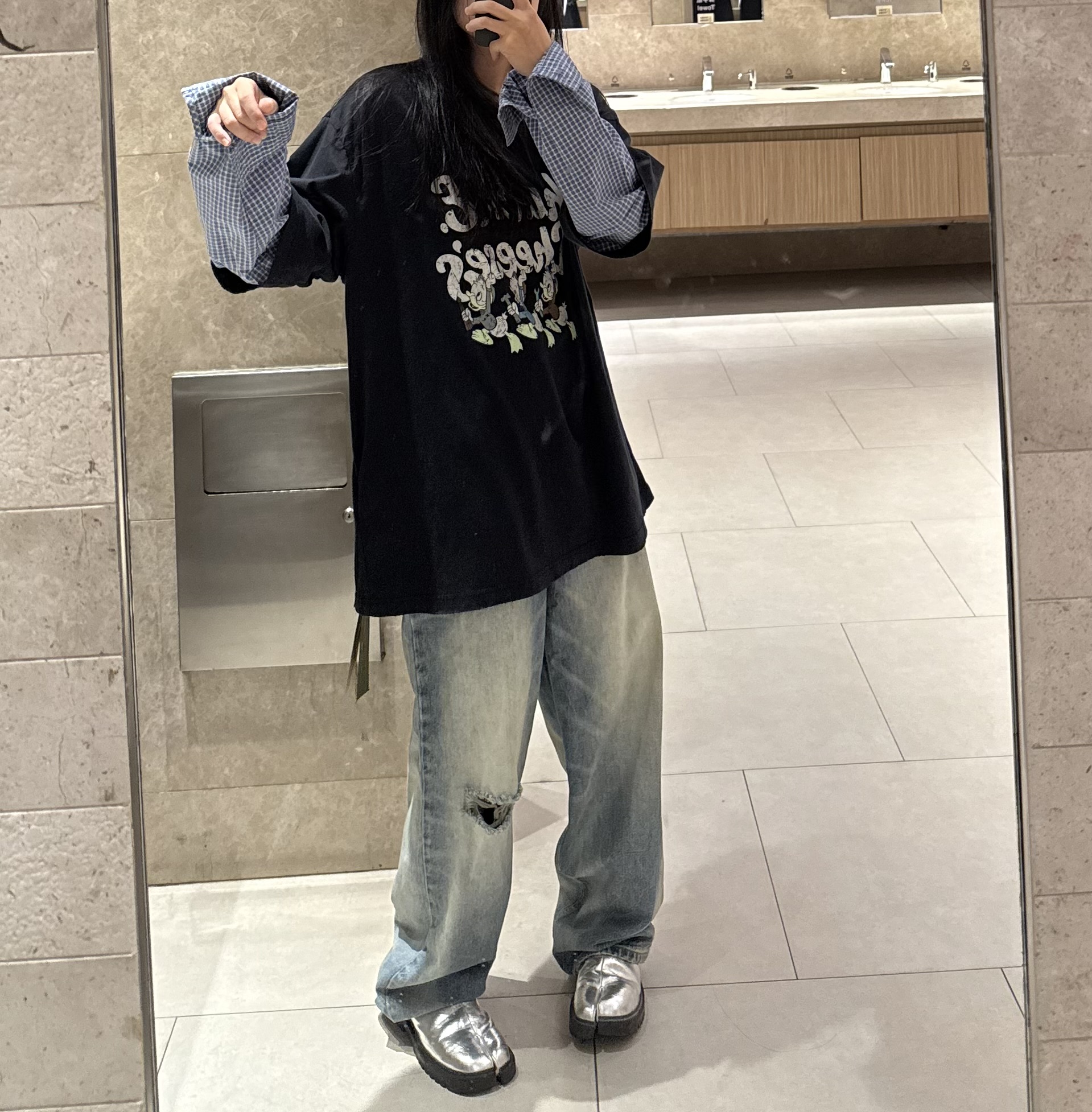 （直播间下单）南油秋款小众拼接假两件长袖（N退N换）