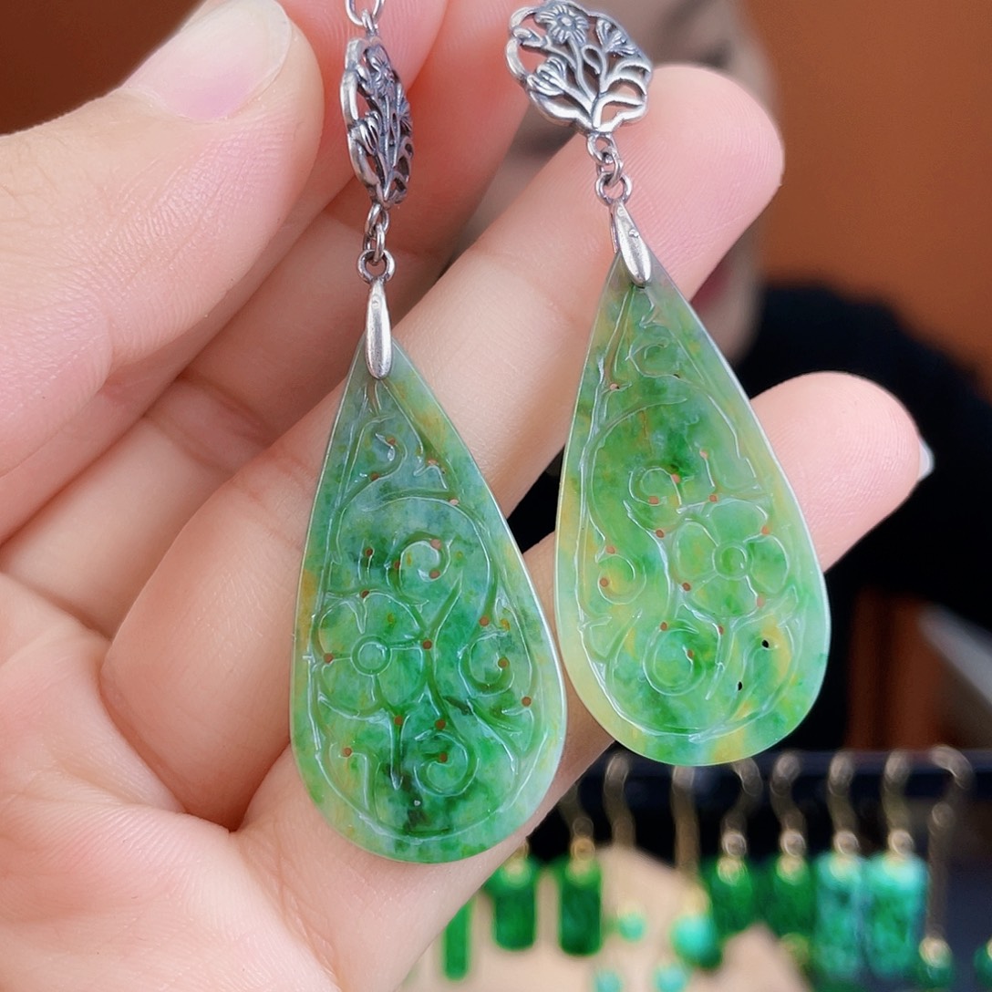 翡翠银S925镶嵌耳饰