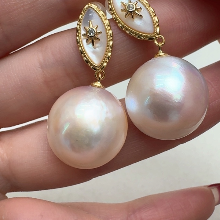 拼合珍珠（马贝珠）耳饰银S925镶嵌