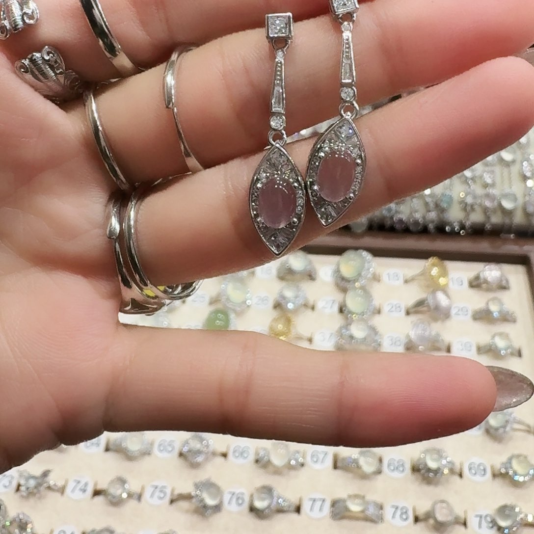 第***鹅芙蓉石耳饰银S925镶嵌