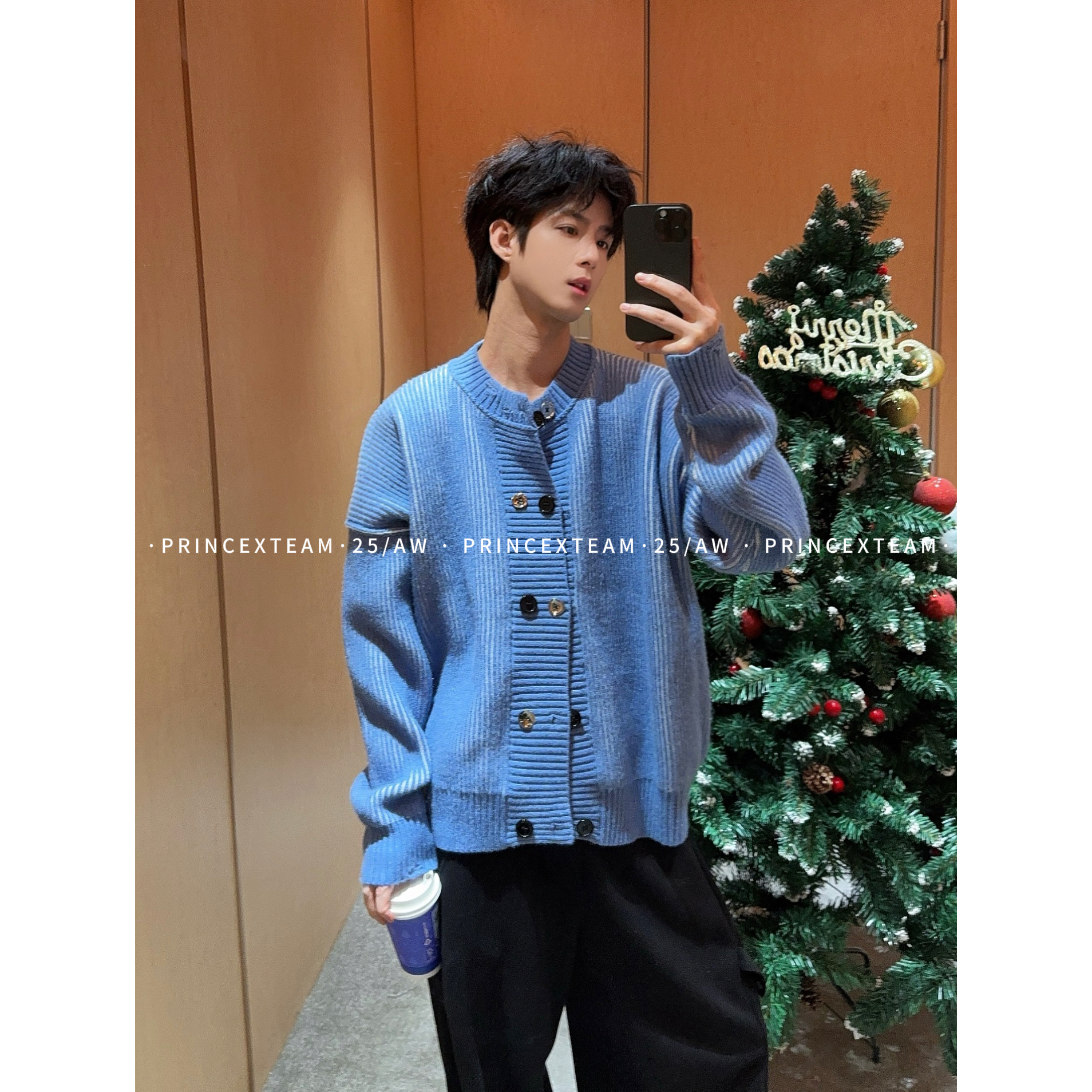 XT.25AW 【双排扣/毛织纹理毛衣】秋冬重磅慵懒粗条纹开衫情侣