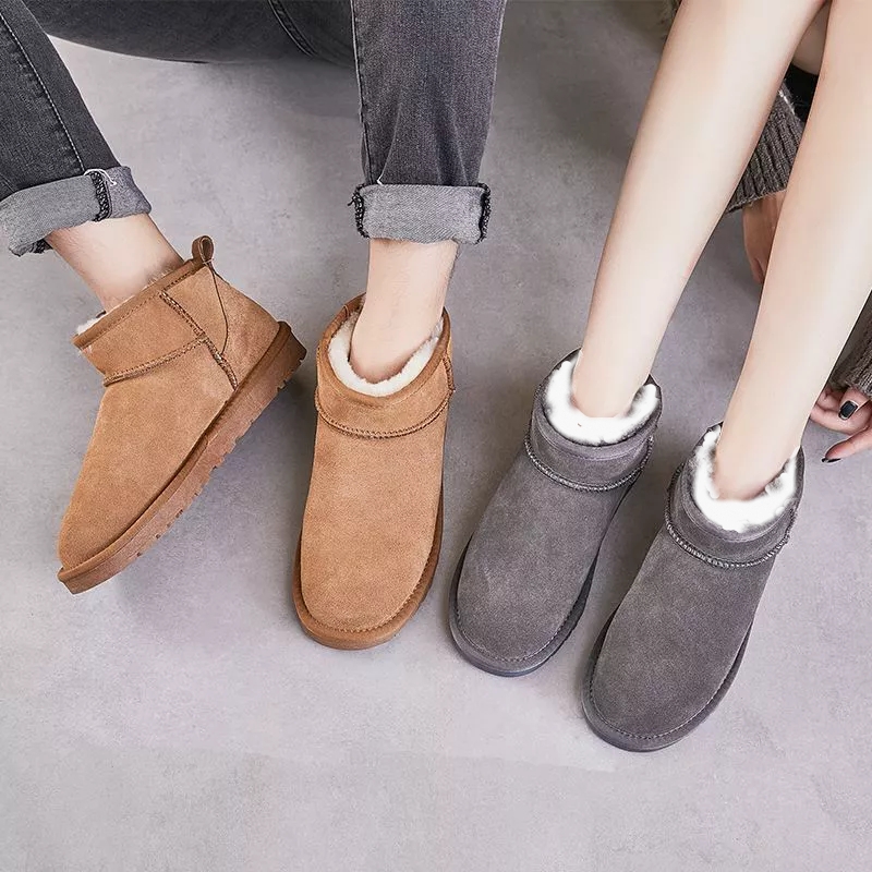 男女同款皮毛一体雪地靴冬季户外保暖加厚羊毛短靴防滑雪地棉鞋