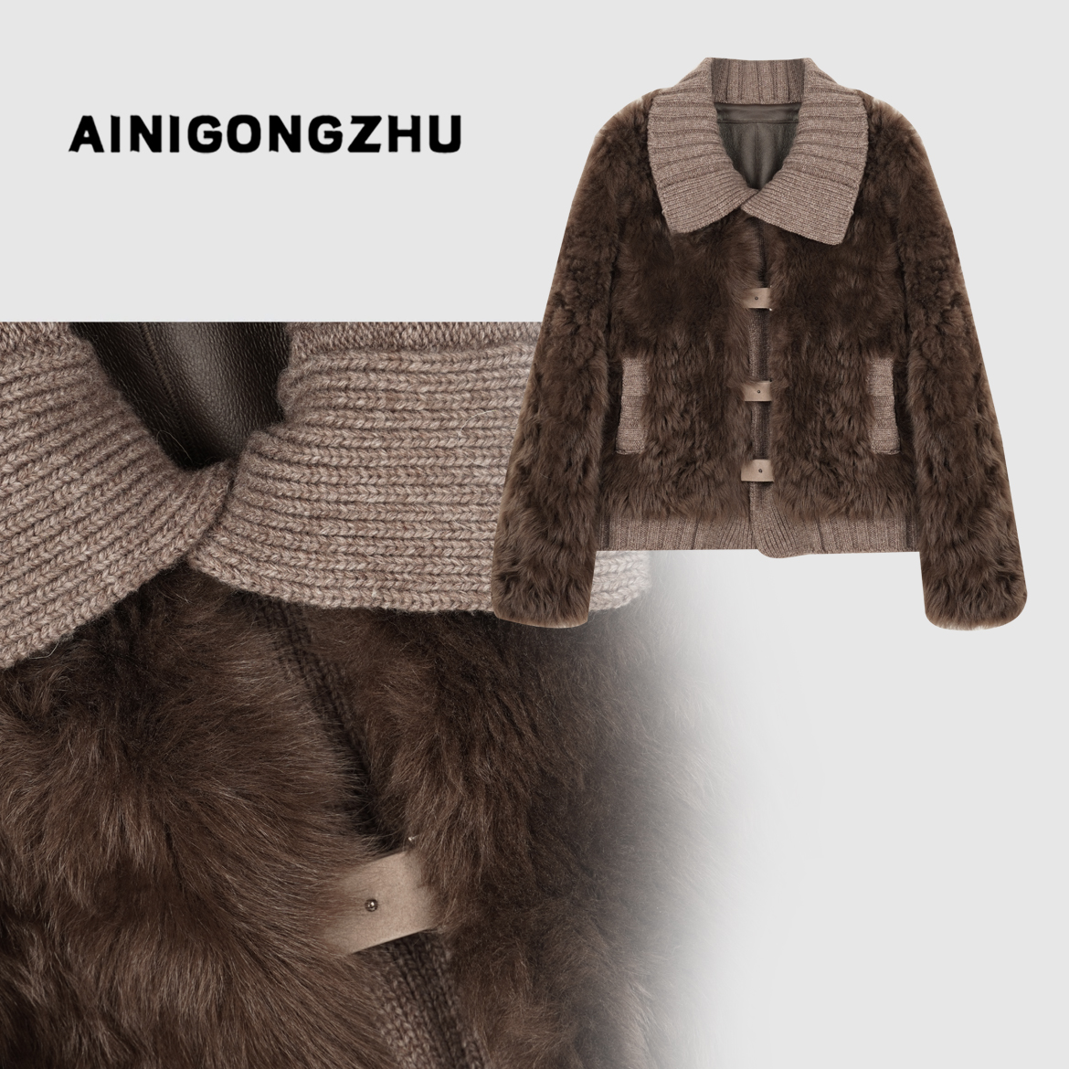 AINIGONGZHU/艾妮公主2024秋冬女装托斯卡纳羊皮毛一体外套P32598