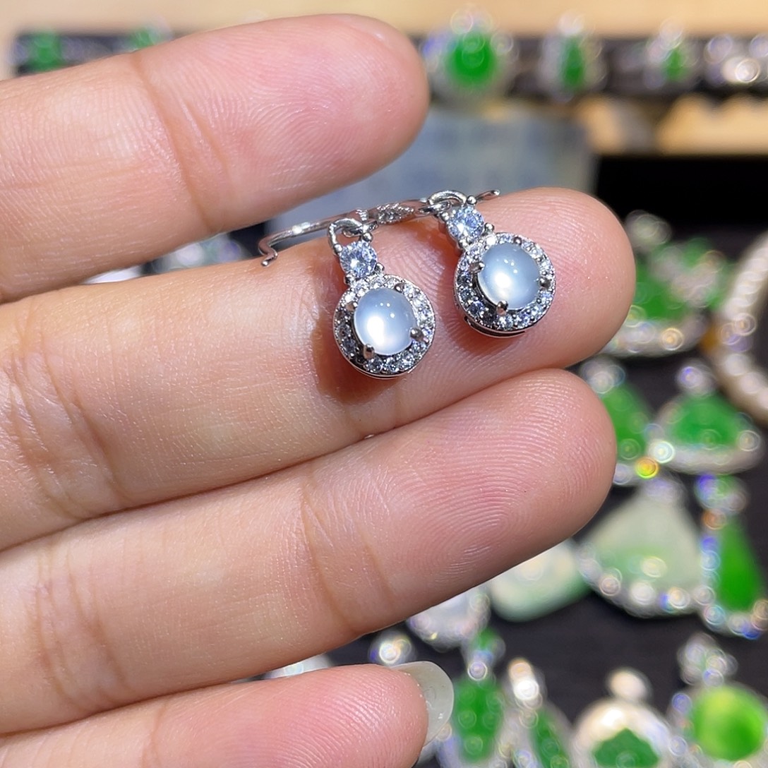 翡翠银S925镶嵌耳饰