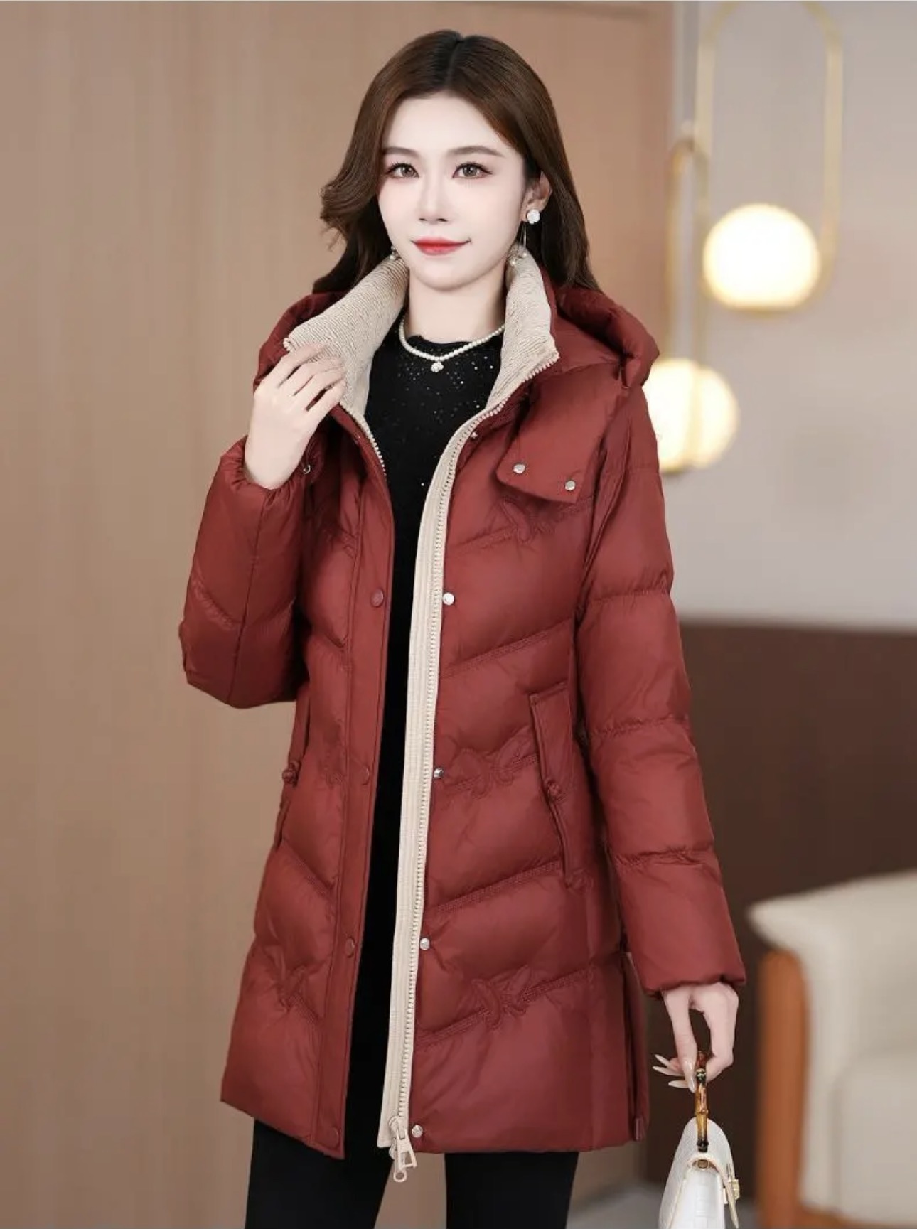 2025冬季加厚保暖中长款女士修身韩版高端妈妈装休闲气质防寒外套