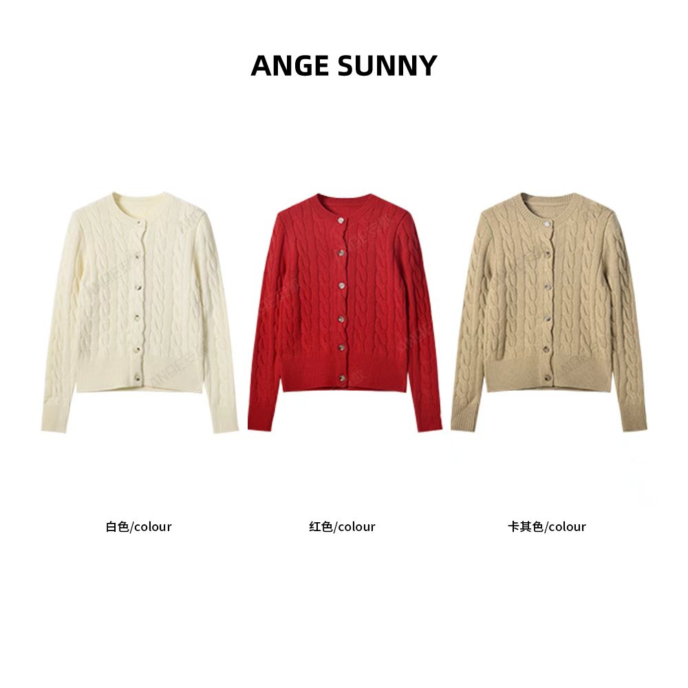 ANGE SUNNY【小马刺绣针织开衫】时尚新款 三色长袖圆领上衣