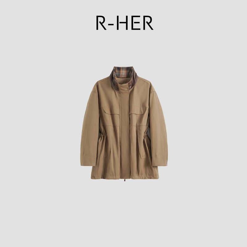 R-HER【格领工装】新款时尚设计师拼接立领白鹅绒服RC25101505