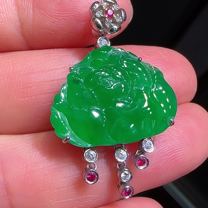 翡翠吊坠(不含链)18K金镶嵌吊坠