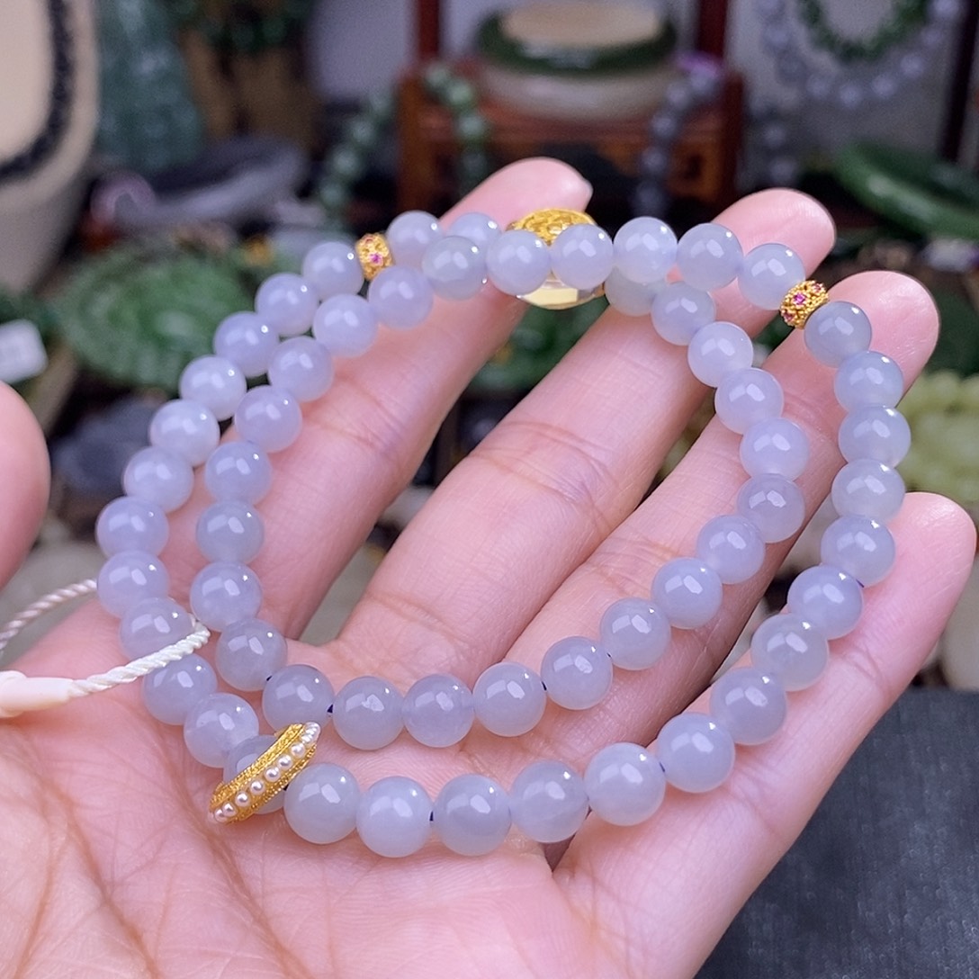 和田玉烟紫手链约6MM清货价未镶嵌