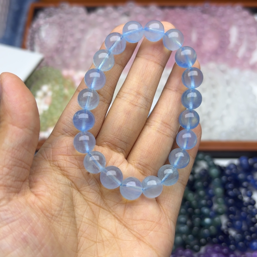 水晶手链未镶嵌T***I9mm 海蓝宝 拍十单一条