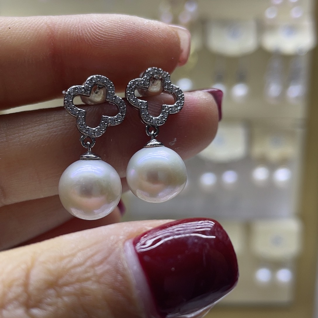 淡水珍珠耳饰银S925镶嵌