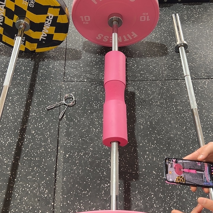 全新马卡龙粉蓝42公斤杠铃套餐送卡扣护肩