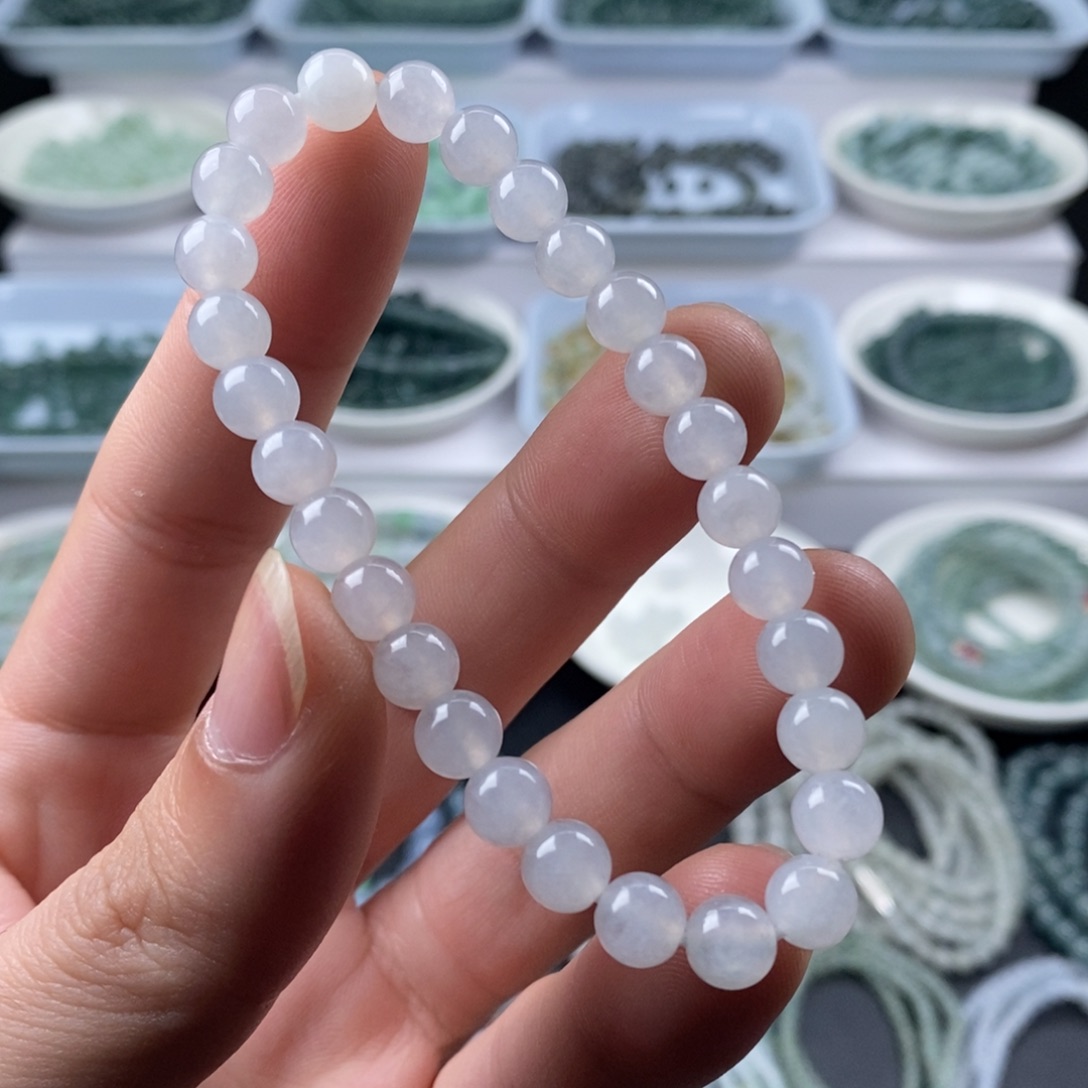 翡翠散珠天然a货翡翠卡6.8mm白月光手串