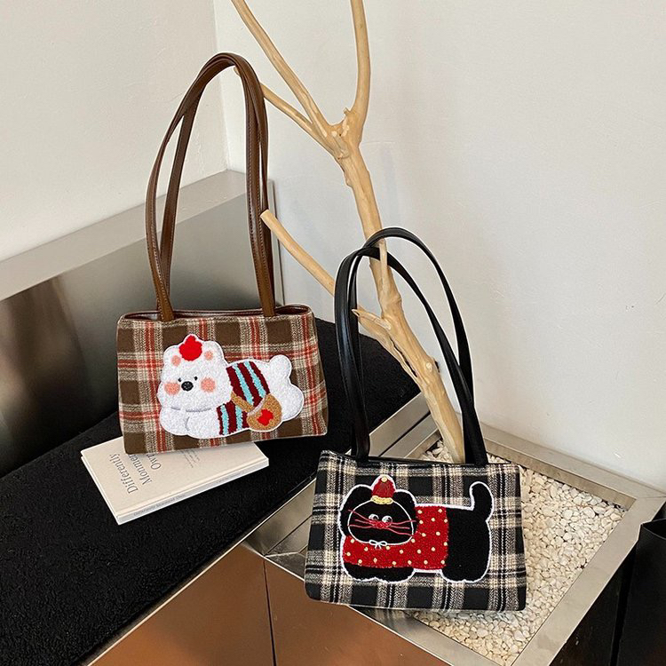 拉链暗袋双根甜美风托特包单肩包韩版通勤风韩系