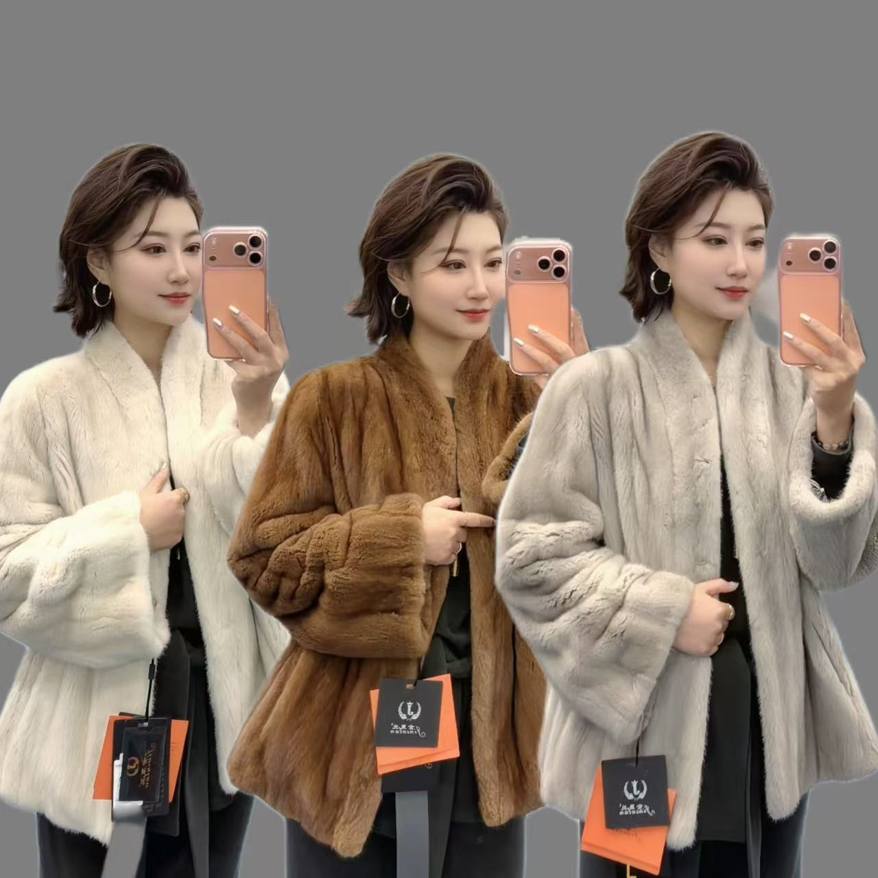 【查尔斯】高奢定制全抽刀新款钻石领散袖简约随性百搭款貂皮外套