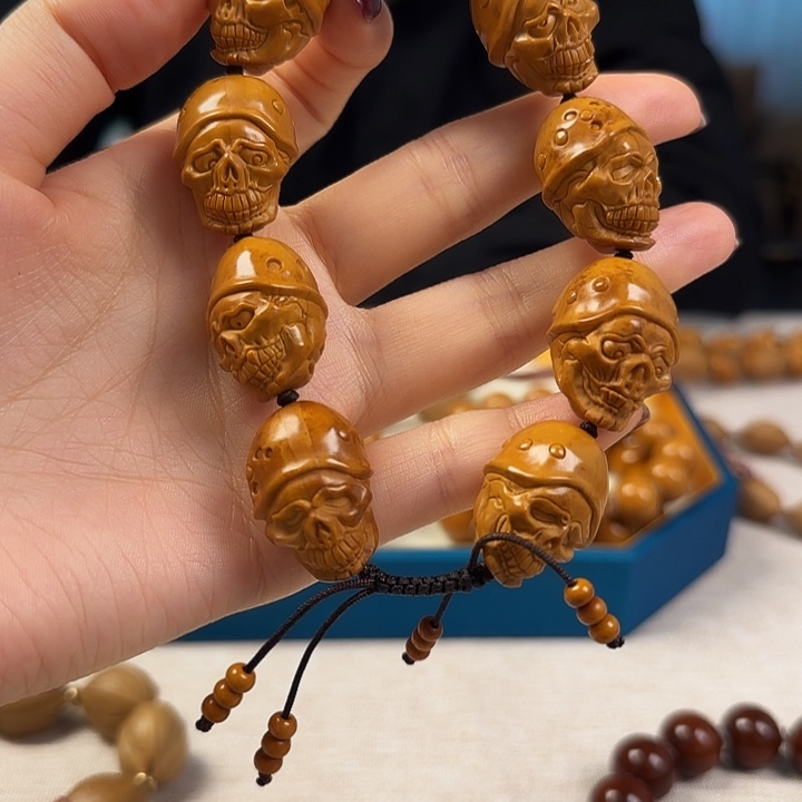 橄榄核手串/手链骷髅头微花