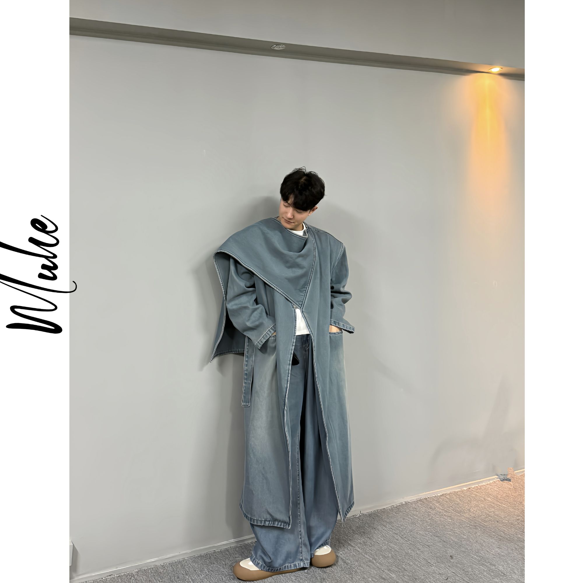 MUHE 这么仙的披肩围脖设计款牛仔秋冬季大衣！情侣款！