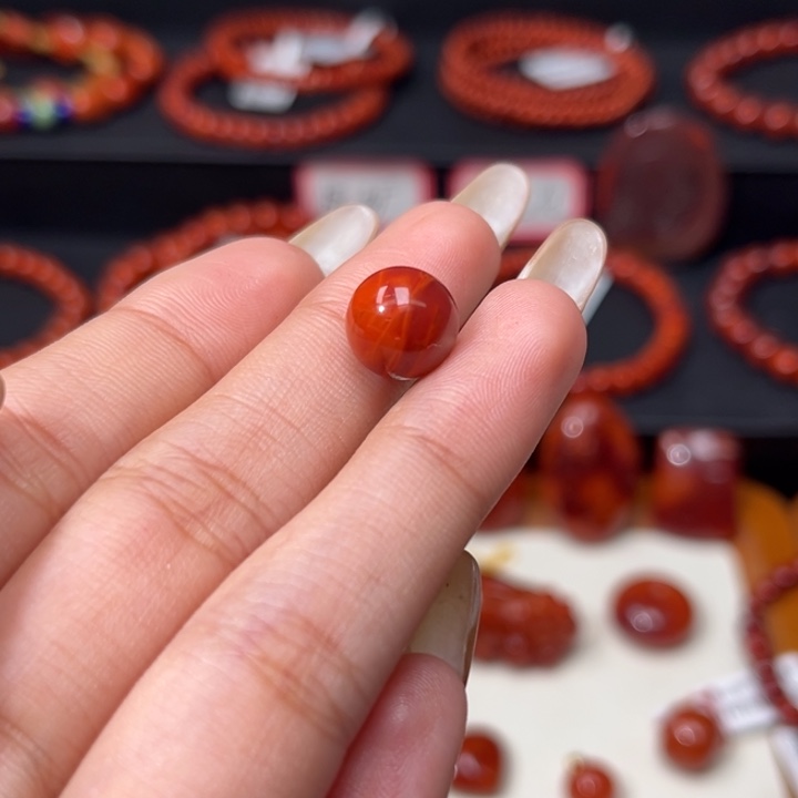 林***沫南红玛瑙未镶嵌柿子红玫红单珠10mm