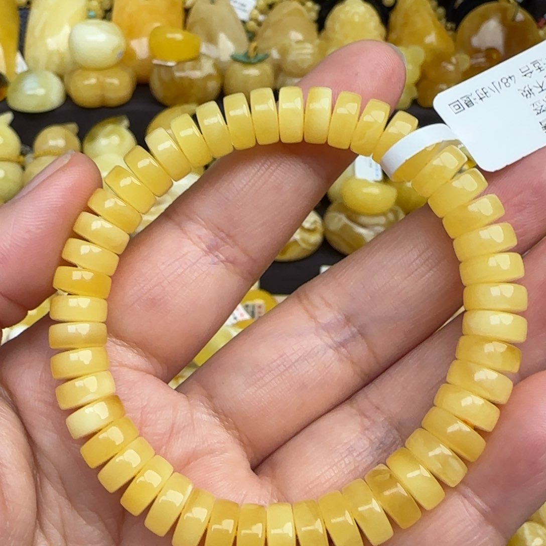 蜜蜡手链未镶嵌天然俄料鸡油黄蜜蜡药片手串