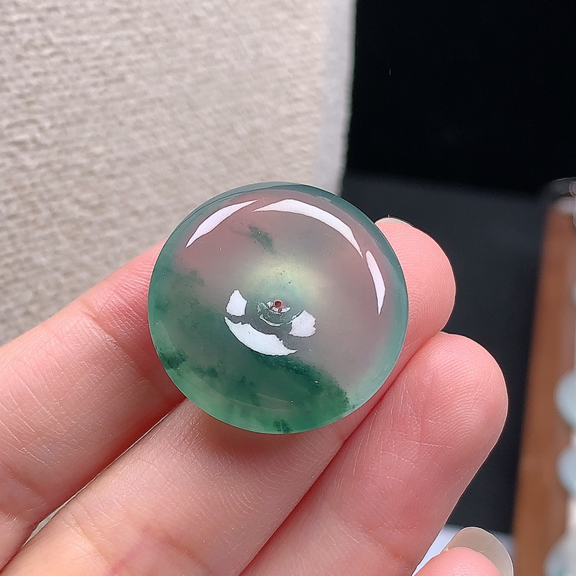 缅甸天然翡翠A货玉石老坑冰种飘花平安扣起胶吊坠饰品24.3*6.3mm