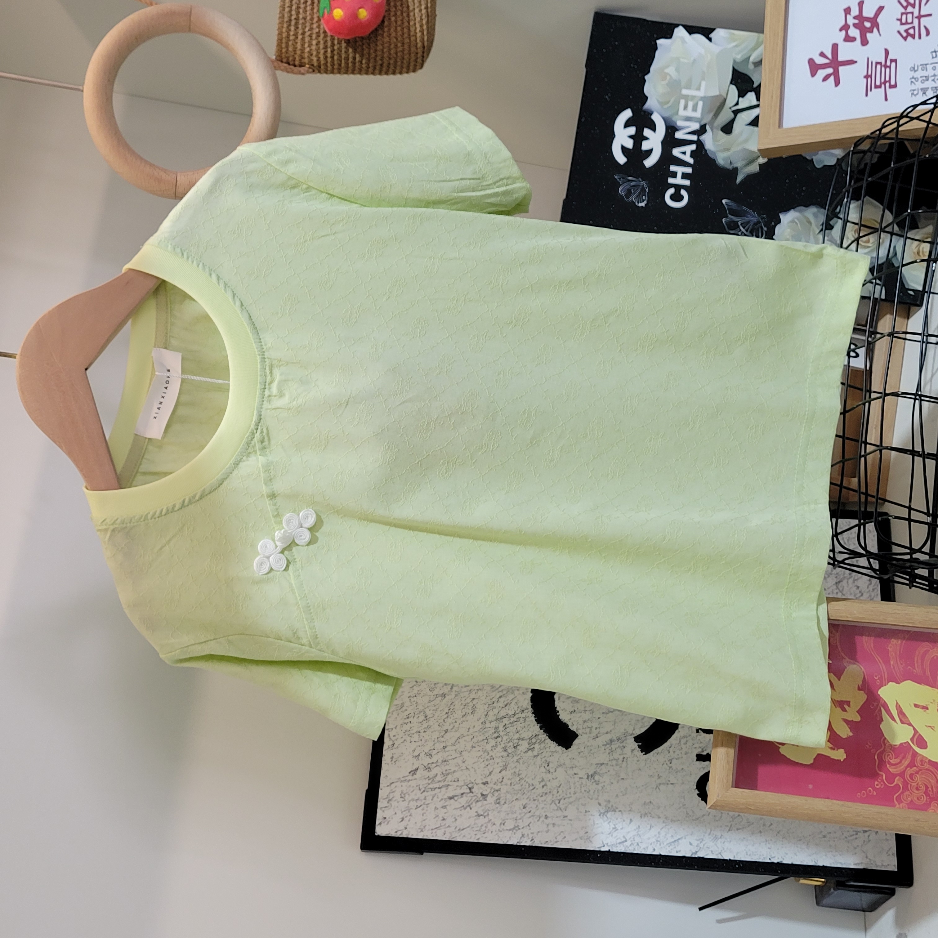 5876提花百搭夏季中性短袖圆领T恤女童印花