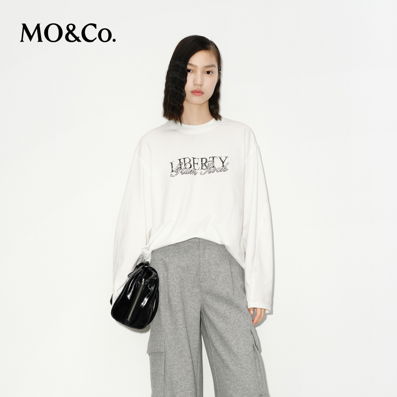 【赵老板专属】MOCO长袖T恤冬棉质印花宽松落肩百搭上衣MBD4TEET02